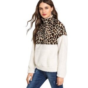 Sherpa 1/4 Zip Leopard Print Teddy Sweatshirt